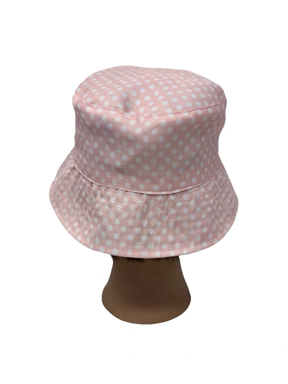 Disney Junior Minnie Mouse pink white polka dot embroidered Bucket Hat OSFM EUC